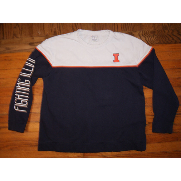 VTG Y2K ILLINOIS FIGHTING ILLINI Large Champion Sweatshirt White Blue Nice! - Picture 1 of 9